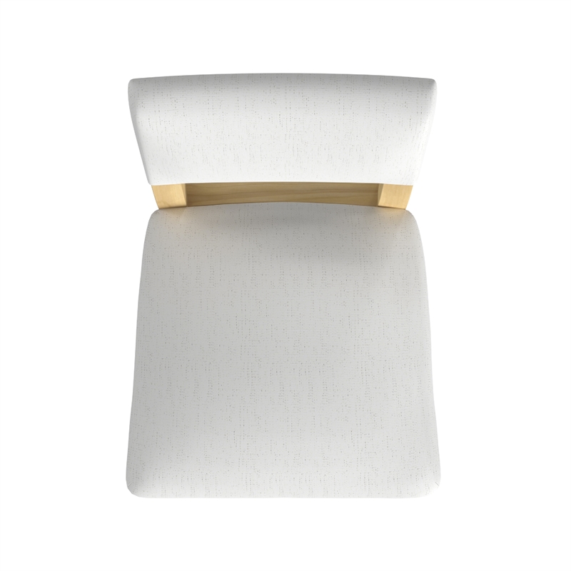 Benjara Bowo Counter Stool Chair- White Fabric Seat- Brown Hardwood Legs