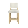Benjara Bowo Counter Stool Chair- Cream and Blue Stripes- Brown Hardwood Legs