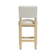 Benjara Bowo Counter Stool Chair- Cream and Blue Stripes- Brown Hardwood Legs