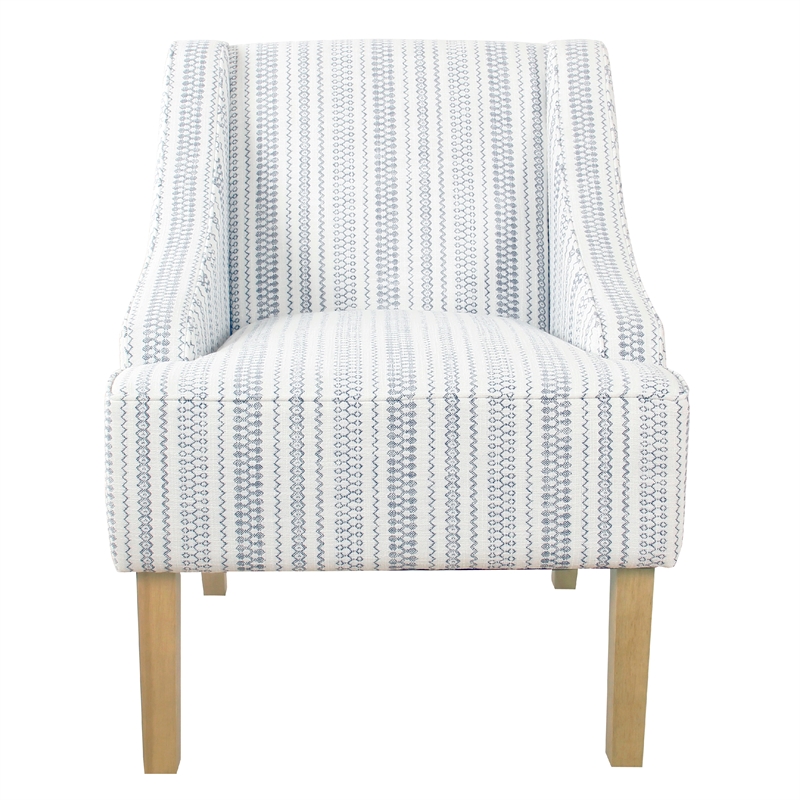 Benjara Yolu Accent Chair- Farmhouse Striped Print- Blue and White Polyester