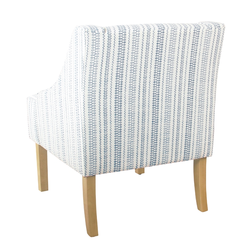 Benjara Yolu Accent Chair- Farmhouse Striped Print- Blue and White Polyester