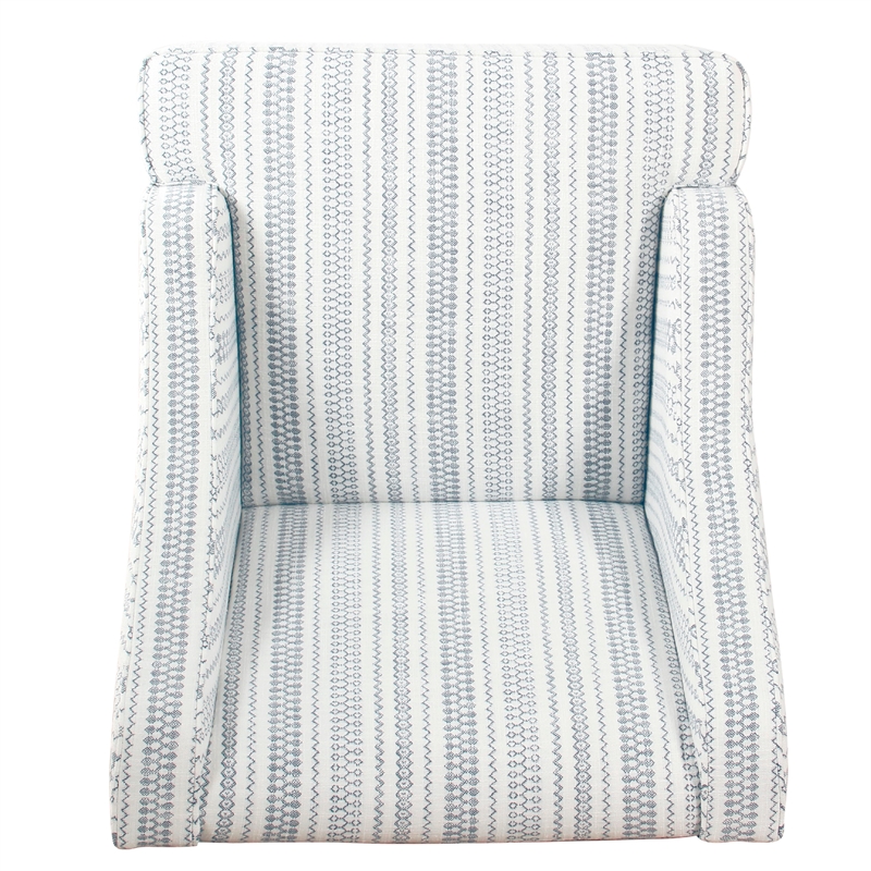 Benjara Yolu Accent Chair- Farmhouse Striped Print- Blue and White Polyester