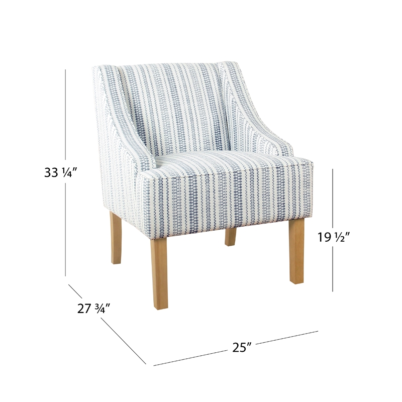 Benjara Yolu Accent Chair- Farmhouse Striped Print- Blue and White Polyester