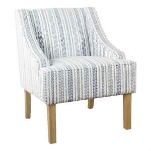 Benjara Yolu Accent Chair- Farmhouse Striped Print- Blue and White Polyester