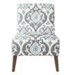 Benjara Armless Accent Chair- Vintage Medallion Print- Blue White Polyester
