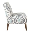 Benjara Armless Accent Chair- Vintage Medallion Print- Blue White Polyester