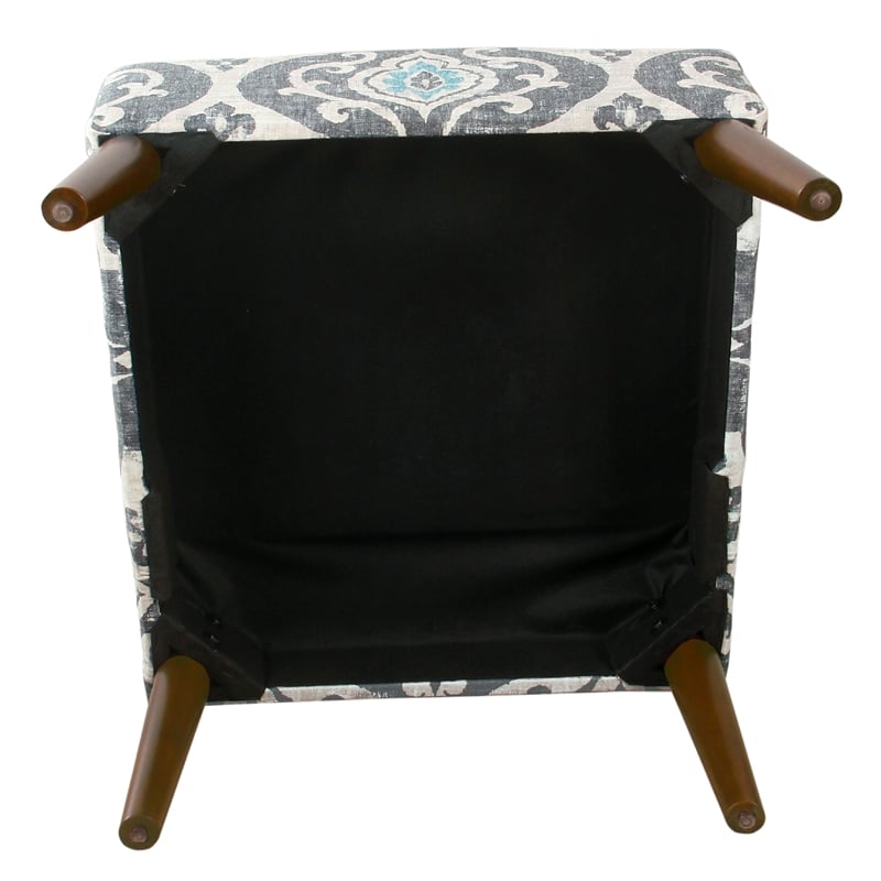 Benjara Armless Accent Chair- Vintage Medallion Print- Blue White Polyester