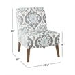 Benjara Armless Accent Chair- Vintage Medallion Print- Blue White Polyester