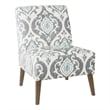 Benjara Armless Accent Chair- Vintage Medallion Print- Blue White Polyester