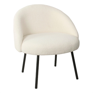 Benjara Kila Accent Chair- Soft Cream Sherpa Fabric- Ebony Black Metal Legs