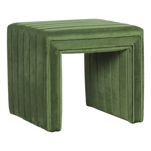 Benjara Ada Footstool Ottoman with Channel Tufted Green Velvet- 19 Inch