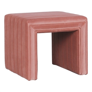 Benjara Ada Footstool Ottoman with Channel Tufted Blush Pink Velvet- 19 Inch