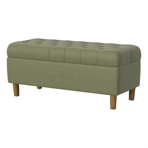 Benjara Sol Storage Bench Ottoman- Light Sage Green Velvet- Brown- 40 Inch