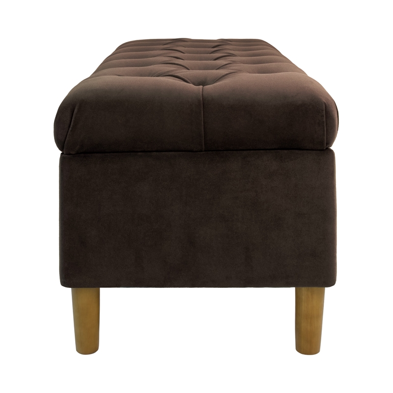 Benjara Sol Storage Bench Ottoman- Chocolate Brown Velvet- Wood- 40 Inch