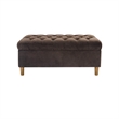 Benjara Sol Storage Bench Ottoman- Chocolate Brown Velvet- Wood- 40 Inch