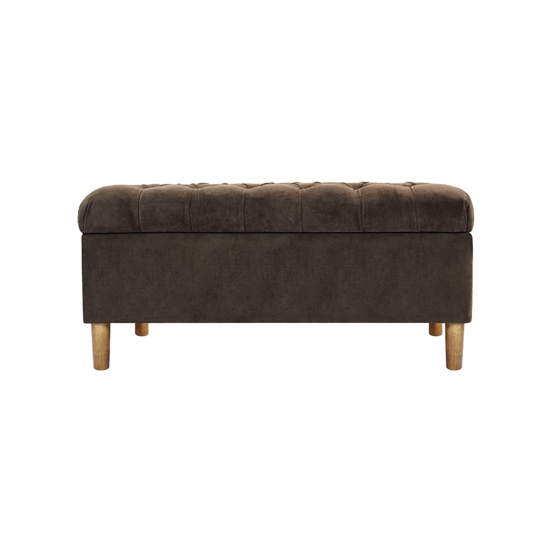 Benjara Sol Storage Bench Ottoman- Chocolate Brown Velvet- Wood- 40 Inch