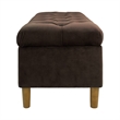 Benjara Sol Storage Bench Ottoman- Chocolate Brown Velvet- Wood- 40 Inch