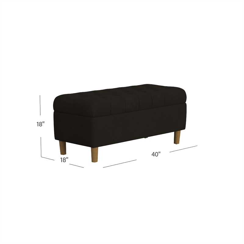 Benjara Sol Storage Bench Ottoman- Chocolate Brown Velvet- Wood- 40 Inch
