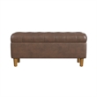 Benjara Sol Storage Bench Ottoman- Brown Faux Leather and Hardwood- 36 Inch