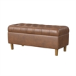 Benjara Sol Storage Bench Ottoman- Brown Faux Leather and Hardwood- 36 Inch