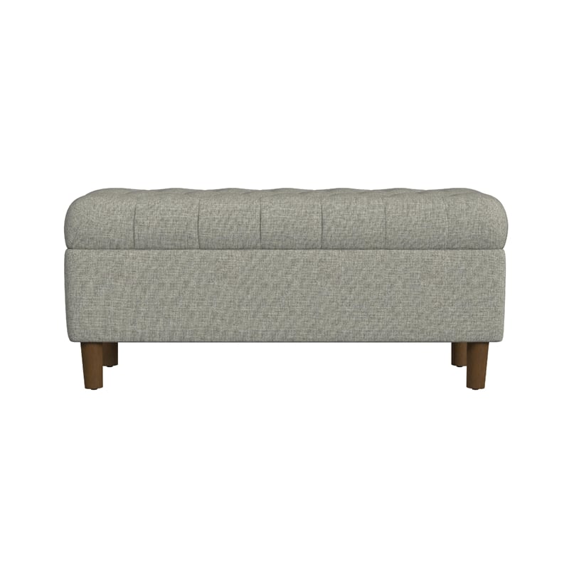 Benjara Sol Storage Bench Ottoman- Gray Woven Fabric- Brown Wood- 40 Inch