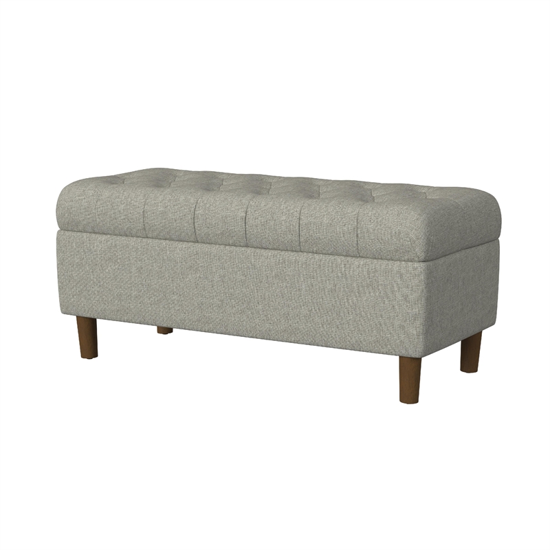 Benjara Sol Storage Bench Ottoman- Gray Woven Fabric- Brown Wood- 40 Inch