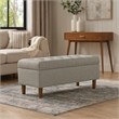 Benjara Sol Storage Bench Ottoman- Gray Woven Fabric- Brown Wood- 40 Inch
