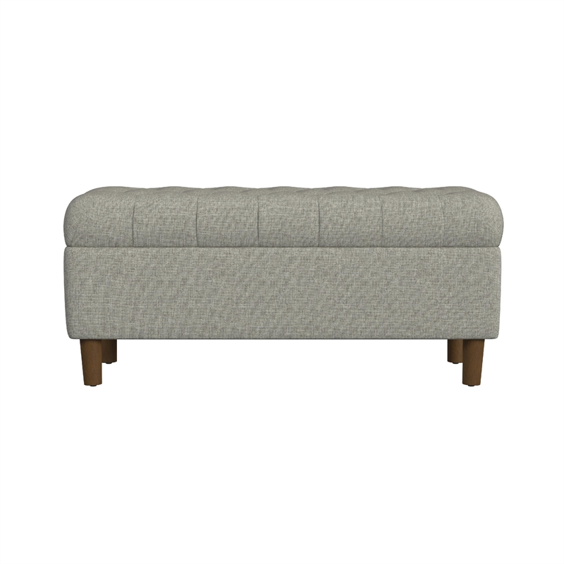 Benjara Sol Storage Bench Ottoman- Gray Woven Fabric- Brown Wood- 40 Inch