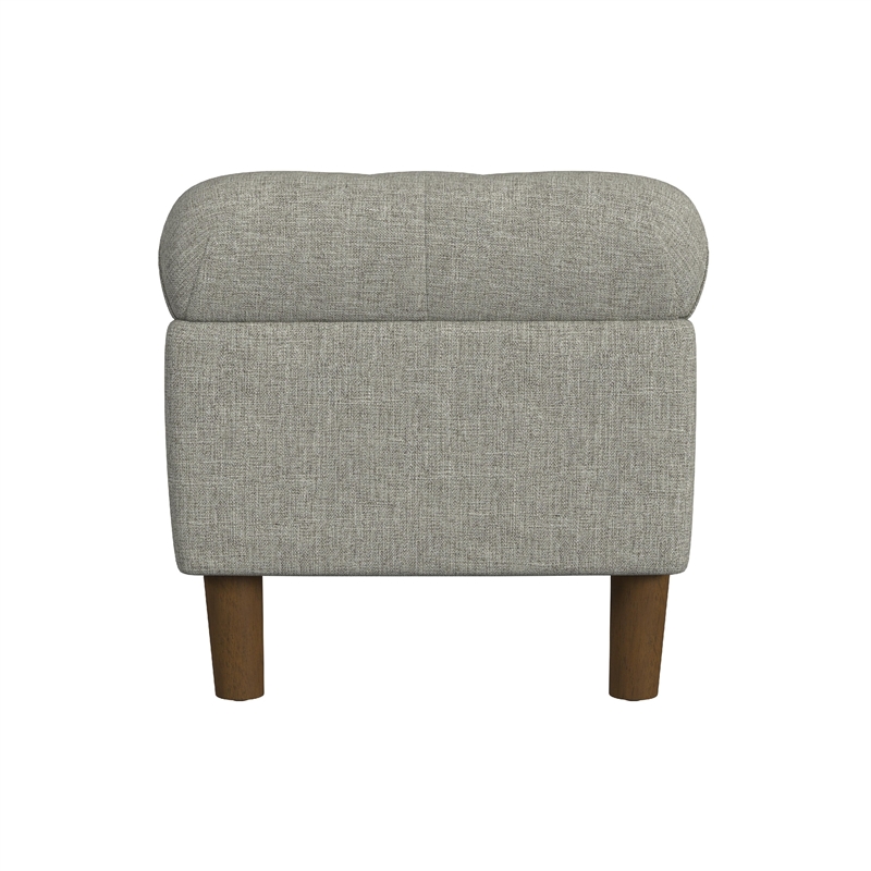 Benjara Sol Storage Bench Ottoman- Gray Woven Fabric- Brown Wood- 40 Inch