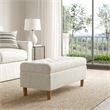 Benjara Sol Storage Bench Ottoman- Cream Woven Fabric- Brown Wood- 40 Inch