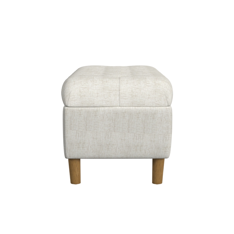 Benjara Sol Storage Bench Ottoman- Cream Woven Fabric- Brown Wood- 40 Inch