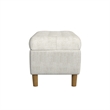 Benjara Sol Storage Bench Ottoman- Cream Woven Fabric- Brown Wood- 40 Inch