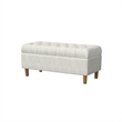 Benjara Sol Storage Bench Ottoman- Cream Woven Fabric- Brown Wood- 40 Inch