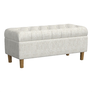 Benjara Sol Storage Bench Ottoman- Cream Woven Fabric- Brown Wood- 40 Inch