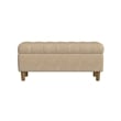 Benjara Sol Storage Bench Ottoman- Light Tan Woven Fabric- Brown Wood- 40 Inch