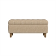 Benjara Sol Storage Bench Ottoman- Light Tan Woven Fabric- Brown Wood- 40 Inch