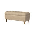 Benjara Sol Storage Bench Ottoman- Light Tan Woven Fabric- Brown Wood- 40 Inch