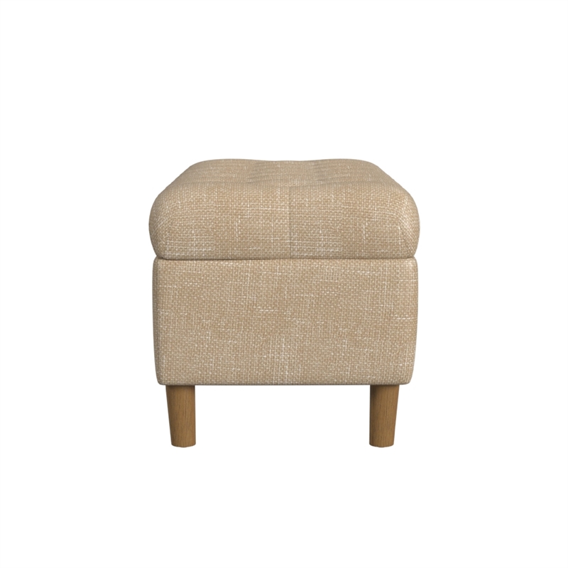 Benjara Sol Storage Bench Ottoman- Light Tan Woven Fabric- Brown Wood- 40 Inch