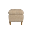 Benjara Sol Storage Bench Ottoman- Light Tan Woven Fabric- Brown Wood- 40 Inch