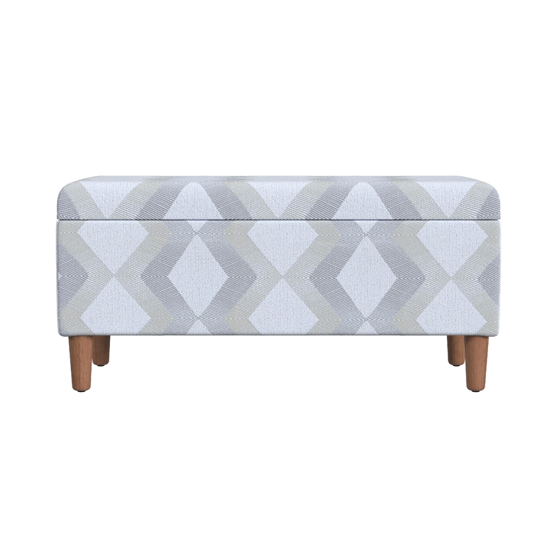 Benjara Zia Accent Storage Bench- Cream Gray Woven Diamond Pattern- 36 Inch