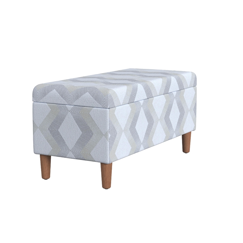 Benjara Zia Accent Storage Bench- Cream Gray Woven Diamond Pattern- 36 Inch