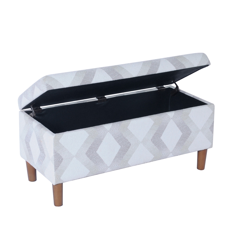 Benjara Zia Accent Storage Bench- Cream Gray Woven Diamond Pattern- 36 Inch
