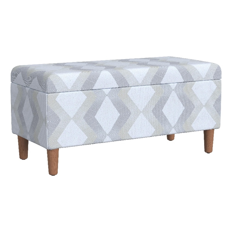 Benjara Zia Accent Storage Bench- Cream Gray Woven Diamond Pattern- 36 Inch
