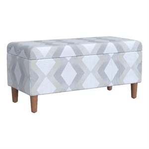 Benjara Zia Accent Storage Bench- Cream Gray Woven Diamond Pattern- 36 Inch