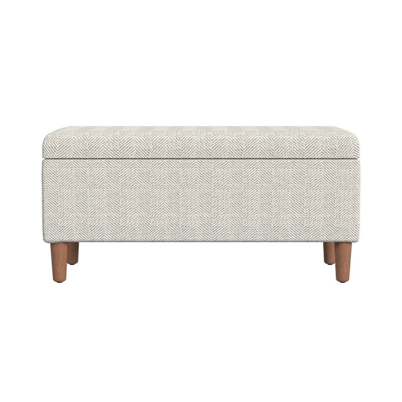 Benjara Zia Accent Storage Bench- Cream Chevron Woven Fabric- Brown- 36 Inch