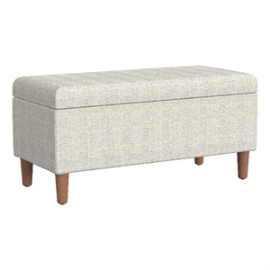 Benjara Zia Accent Storage Bench- Cream Chevron Woven Fabric- Brown- 36 Inch