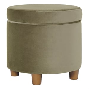 Benjara Gio Storage Ottoman- 19&quot Round Lift Top- Sage Green Velvet Fabric