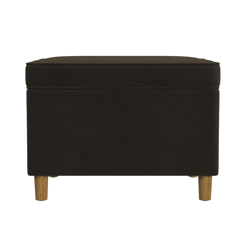 Benjara Fero Storage Ottoman- 24in Rectangular Hinged Lid- Dark Brown Velvet