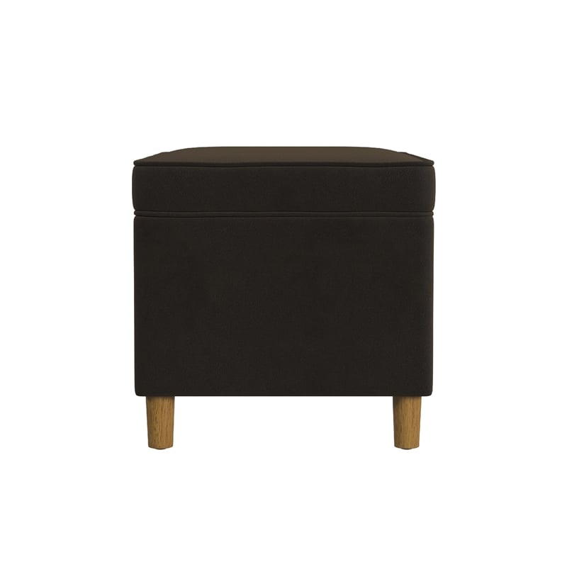 Benjara Fero Storage Ottoman- 24in Rectangular Hinged Lid- Dark Brown Velvet