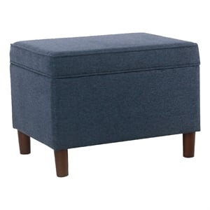 Benjara Fero Storage Ottoman- 24&quot Rectangular Hinged Lid- Blue Upholstery
